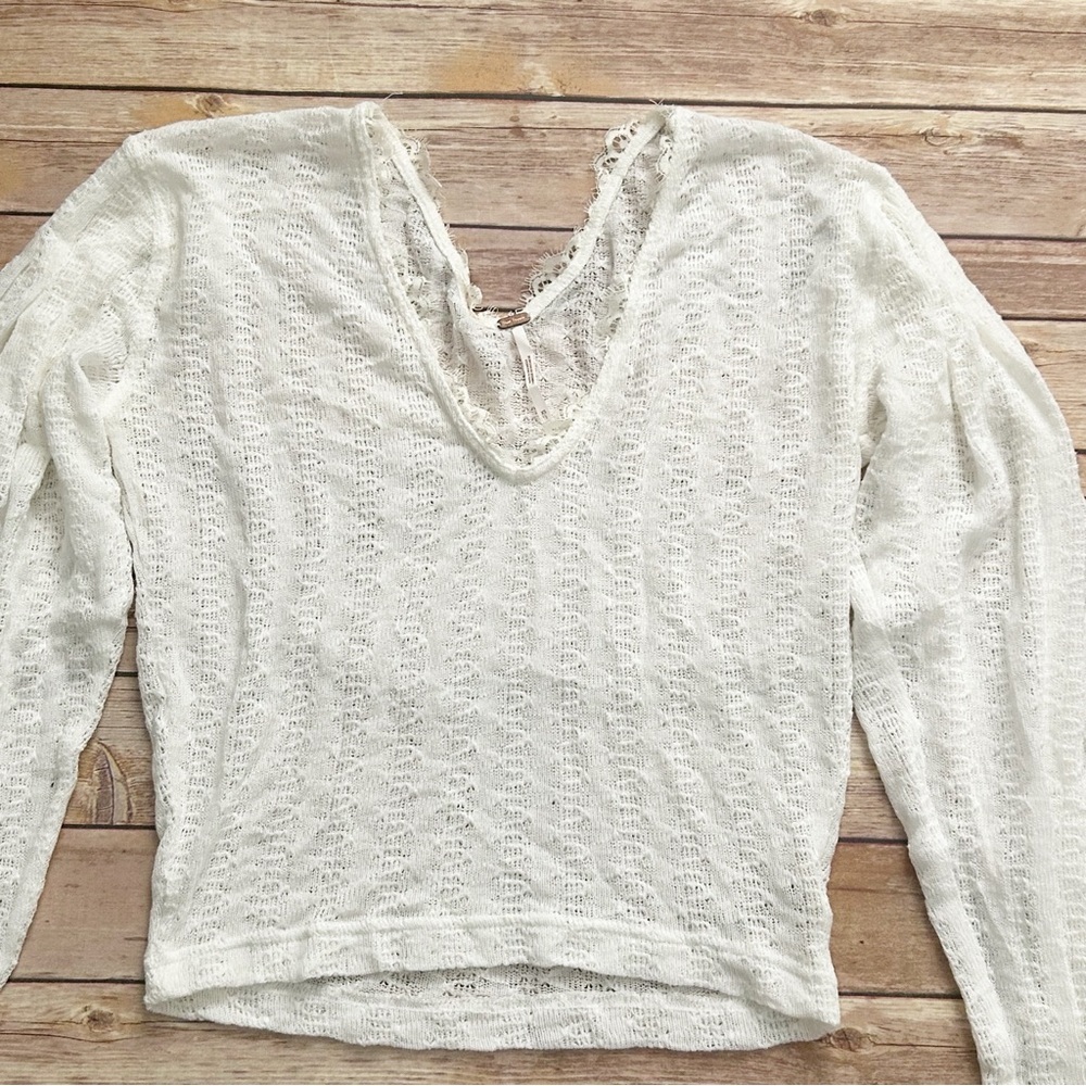 Free People Dream Girl Long Sleeve Pointelle Knit Top | Size XS - Picture 6 of 9